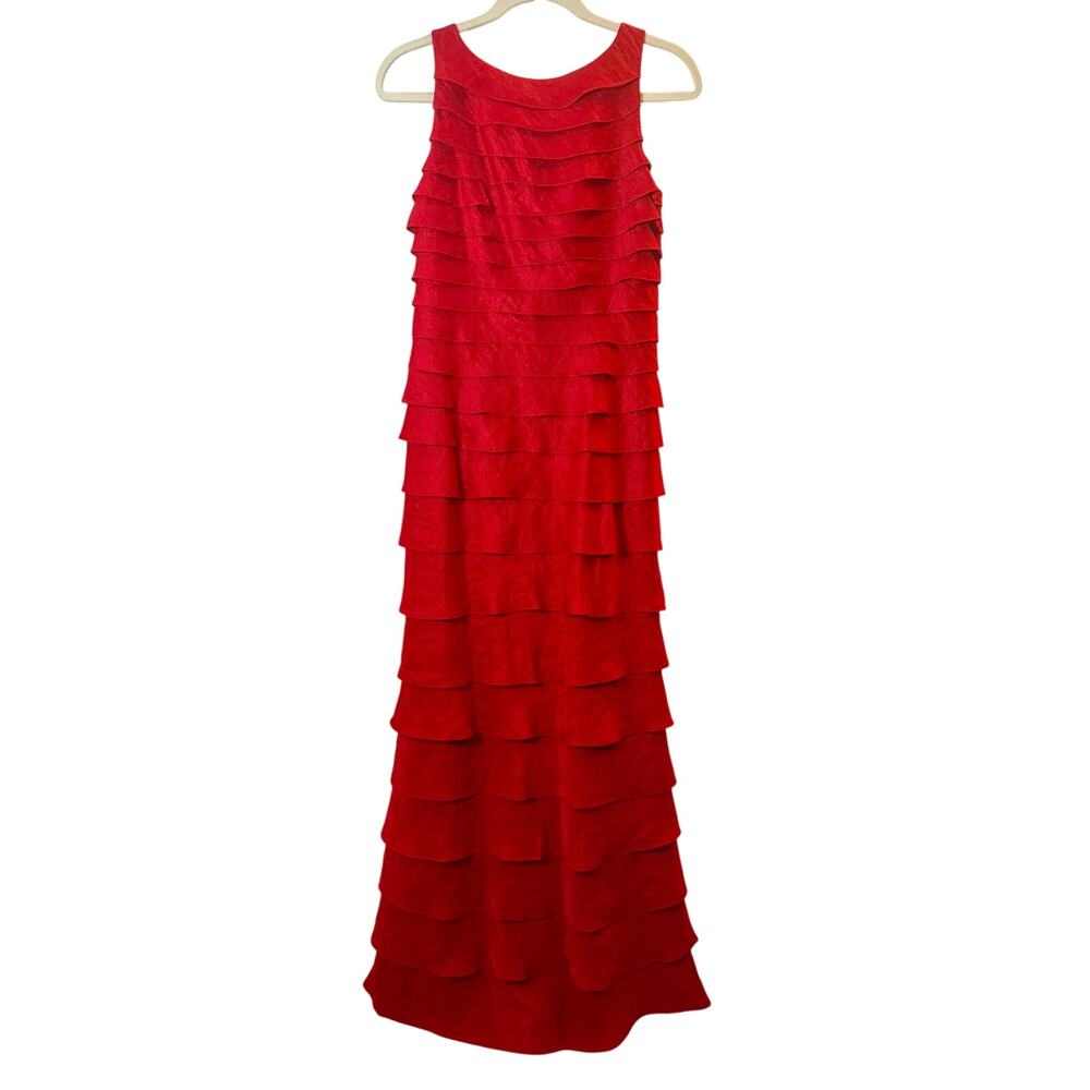 Adrianna Papell Occasions Tiered Ruffle Gown Formal Dress in Cherry Red sz. 6